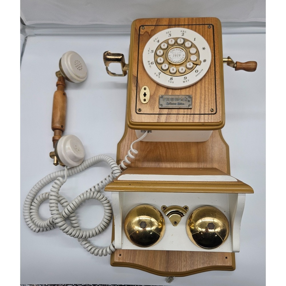 Thomas Collector Edition 1919 Wood Wall Telephone Antique Style Push Button Dial